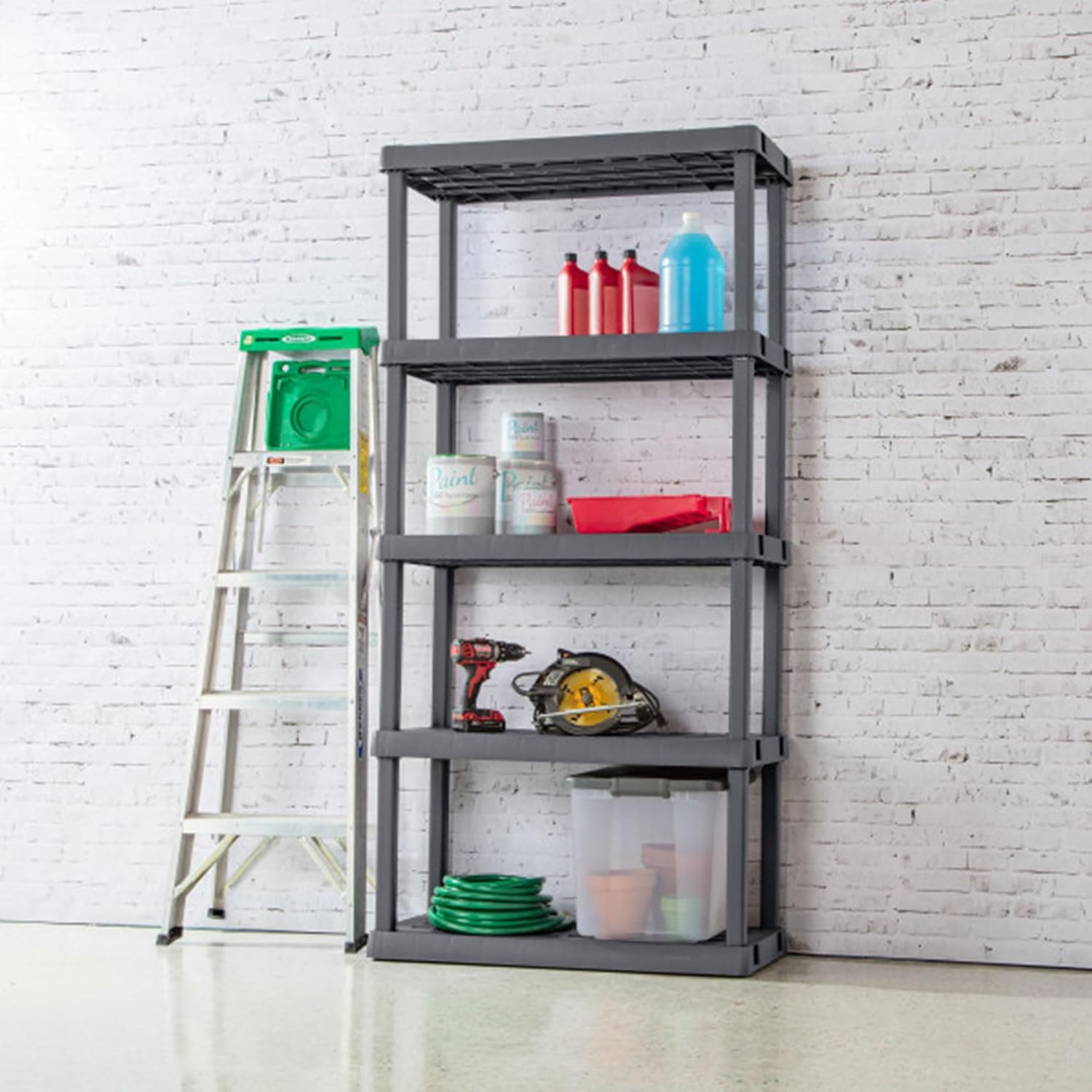 Sterilite 3-Pack 5 Shelf Unit, Heavy-Duty Shelving Storage Rack for Home and Garage, Gray - Multipurpose Plastic Organizer Shelves for Smart Organization