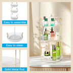 360 Rotating Makeup Organizer - Large Capacity Spinning Perfume & Cosmetic Skincare Holder for Countertop (Pearl White, 3 Tier)