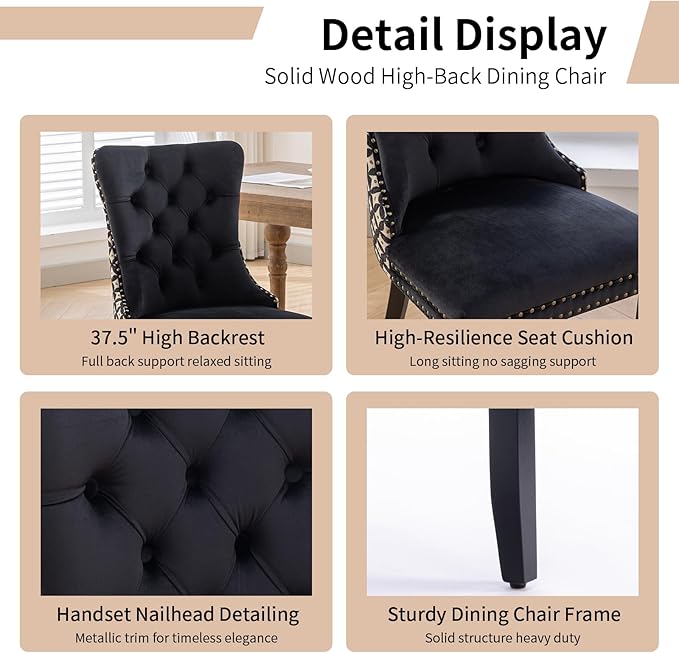 Modern Dining Chairs Set of 8, Tufted Upholstered Dining Chair with Solid Woo...