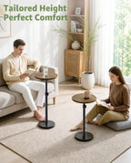 Adjustable Drink Table, Round Pedestal Side Table for Small Spaces | 9 lbs Marble Base, 18–31'' Height, Waterproof Coated, Brown & Black