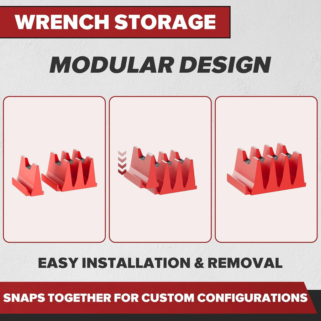 80PCS Modular Wrench Organizer Wrench Holder - Wrench Tool Organizers for Tool Drawer Storage, Wrench Storage Set with Metric & SAE Label, Wrench Rack Tool Gift for Professional Mechanics Men, Red