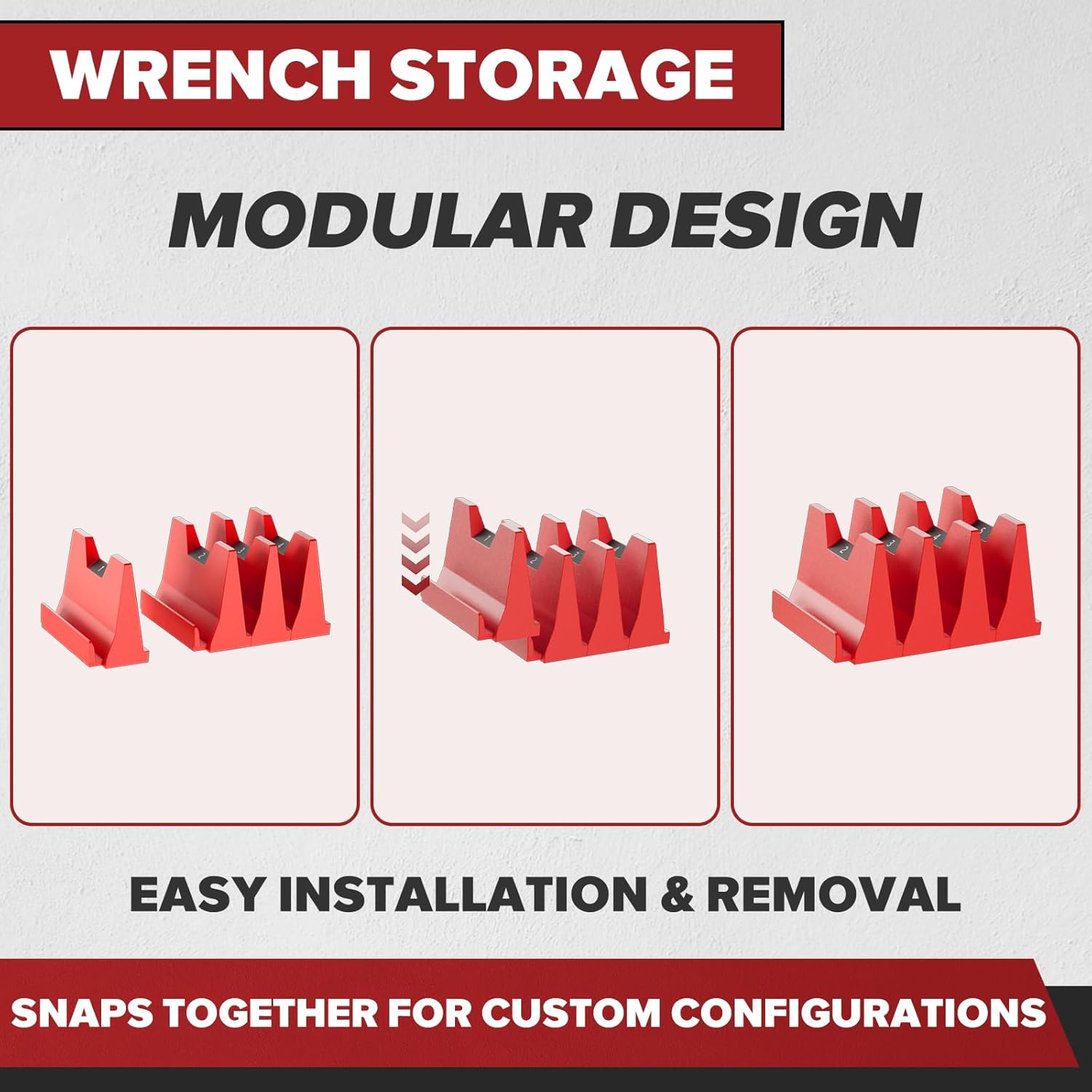 80PCS Modular Wrench Organizer Wrench Holder - Wrench Tool Organizers for Tool Drawer Storage, Wrench Storage Set with Metric & SAE Label, Wrench Rack Tool Gift for Professional Mechanics Men, Red