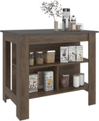 TUHOME Cala Kitchen Island with Storage and Seating, 35.4" Tall Workstation, 3 Open Shelves, Wide Tabletop, Four Sturdy Legs, Engineered Wood, Small Kitchen Island for Meal Prep