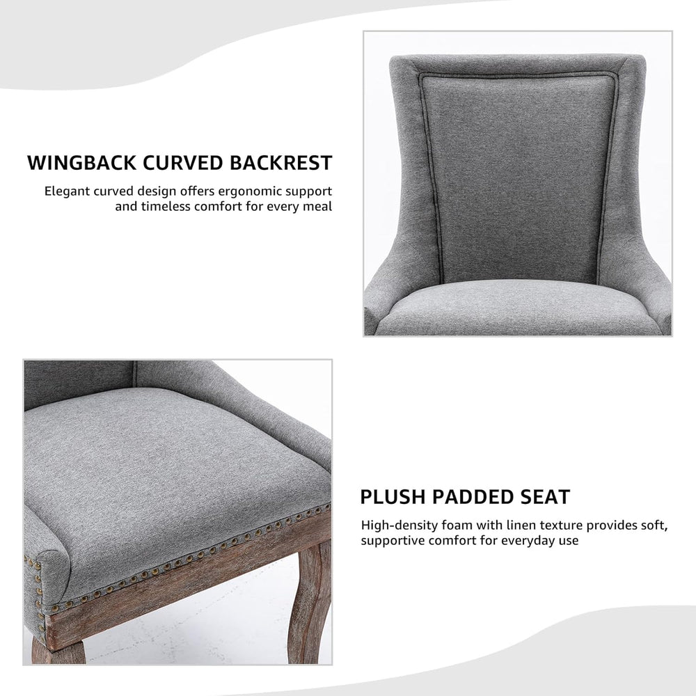Modern Dining Chairs Set of 2, Fabric Upholstered High Back Chairs with Nailh...
