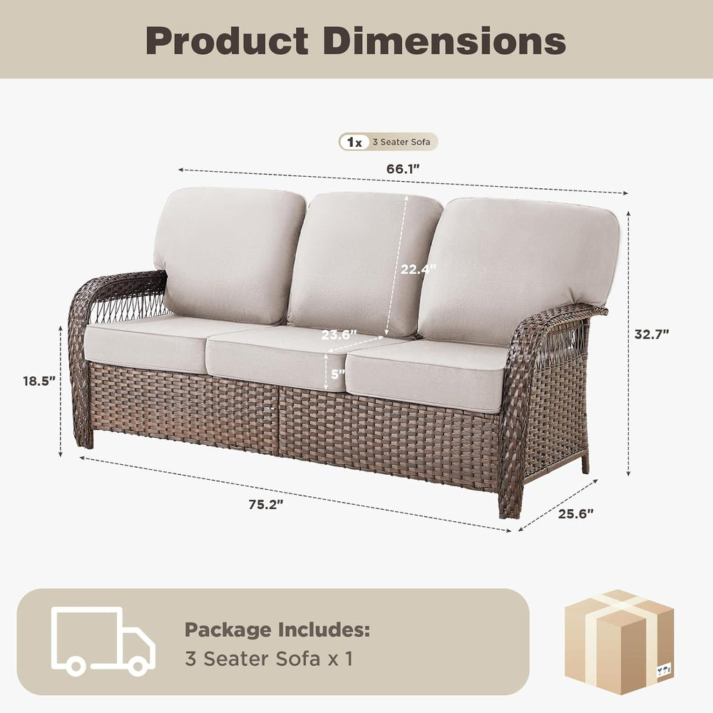 Belord Luxury Outdoor High Back Couch, All-Weather Wicker 3-Seater Sofa, Wick...