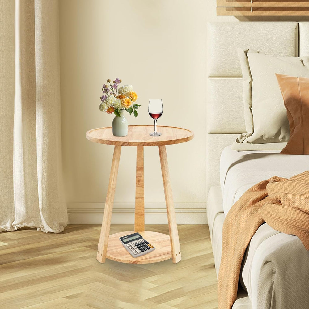 Small Round Side Table, 2-Tier End Table with Storage Shelf, Modern Couch Bed...