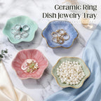 4 Pack Small Jewelry Dish Ceramic Trinket Holder Tray for Rings Earrings Key Bowl Women Mother's Day Wedding Gift (Pink,Blue,Cyan,Green)