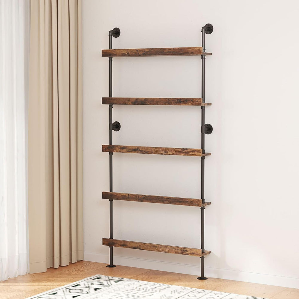 5-Tier Wall Mounted Wine Rack,31.5" W x 79" H | Industrial Pipe Bar...