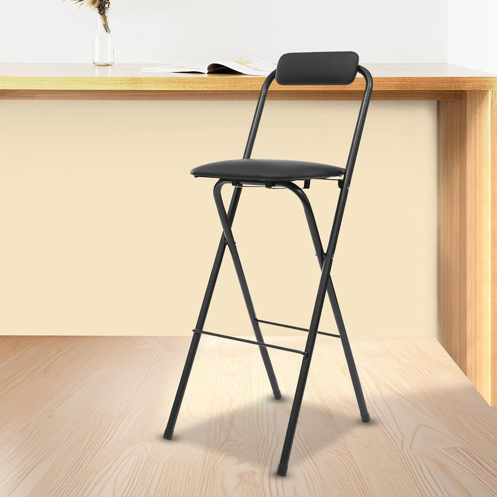 Folding Stool with footrest, Portable 30" Height Bar Chair for Padded, for Kitchen Island Shop Cafe Dining Room, 275lbs Capacity (Black)