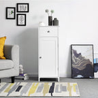 HAPPYGRILL Small Bathroom Storage Cabinet,Single Door Narrow Storage Cabinet Organizer w/Drawer & 3-Level Adjustable Shelves,Bathroom Cabinets Freestanding w/Anti-Tipping Device for Living Room Toilet