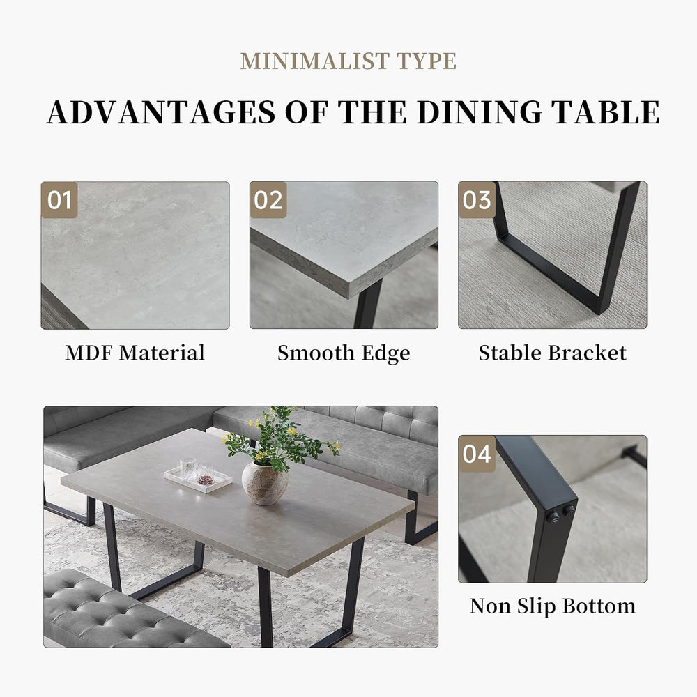 HIPIHOM Dining Table Set with Bench, Grey Table with Grey Right Seat Bench | ...