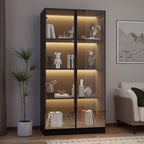 Glass Display Cabinet with LED Lights, Display Case Bookcase with 4-Tier Shelves, Curio Cabinet with 2 Glass Doors, Storage Cabinet for Collectibles, Living Room
