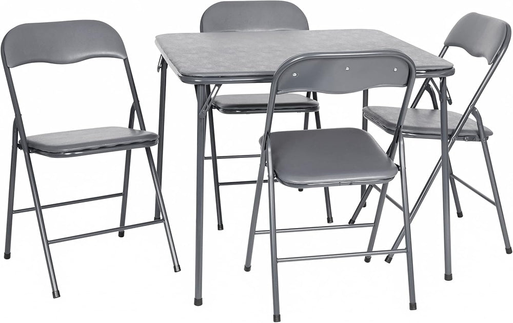 EMMA + OLIVER Gray Square Folding Card Table and Chairs Set for 4 Players | L...
