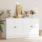 TUSY 71" TV Stand Storage Set - 2 Tall Bookcases & 2 Side Cabinets, Media Console with Glass & Wood Doors, Entertainment Center with Drawers, Tall Media Console for Living Room (White, ACCA)
