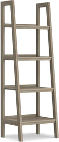 SIMPLIHOME Sawhorse SOLID WOOD 24 Inch Modern Industrial Ladder Shelf in Distressed Grey, For the Living Room, Study Room and Office
