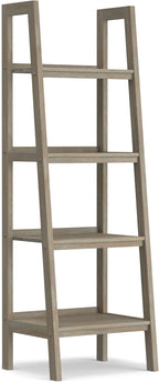 SIMPLIHOME Sawhorse SOLID WOOD 24 Inch Modern Industrial Ladder Shelf in Distressed Grey, For the Living Room, Study Room and Office