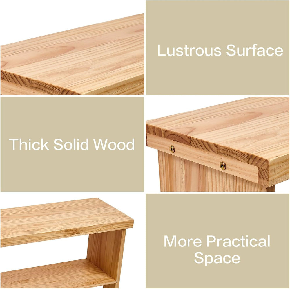 43" Solid Wood Farmhouse Bench, Entryway Bench with Storage Shelf, Narro...
