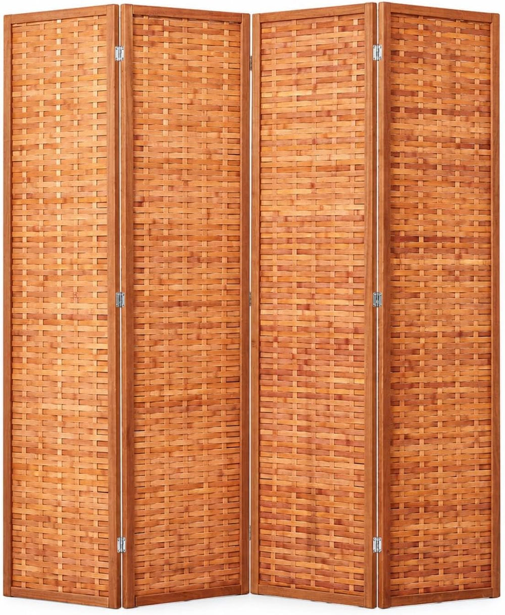 JOSTYLE Bamboo Room Divider, 4-Panel Folding Privacy Screen, 6ft Tall