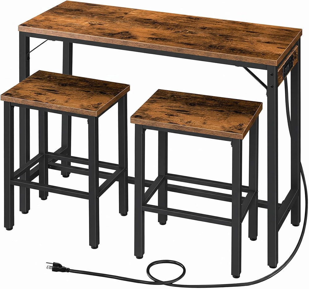 HOOBRO Bar Table and Chairs Set, 47.2" Dining Table Set with Power Outle...