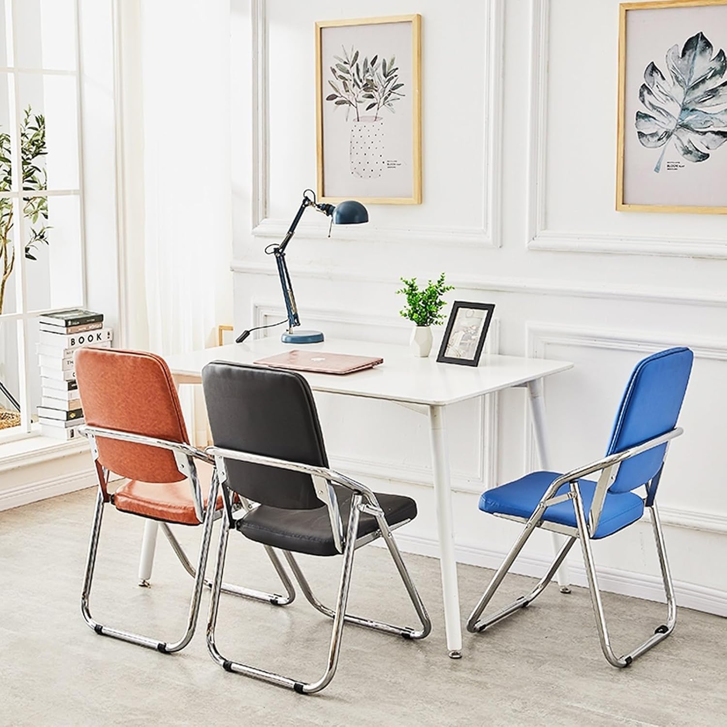 Folding Chairs with Padded Cushion and Enlarge Backrest, Metal with Comfortable Cushion for Home and Office,(Black)