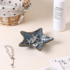 Jewelry Dish Decorative Ring Tray, Ceramic Small Cute Trinket Tray 4.92" | Starfish Shape Aesthetic Jewelry Plate Key Bowl Organizing Necklace Earrings, Home Decor Reactive Glaze Blue
