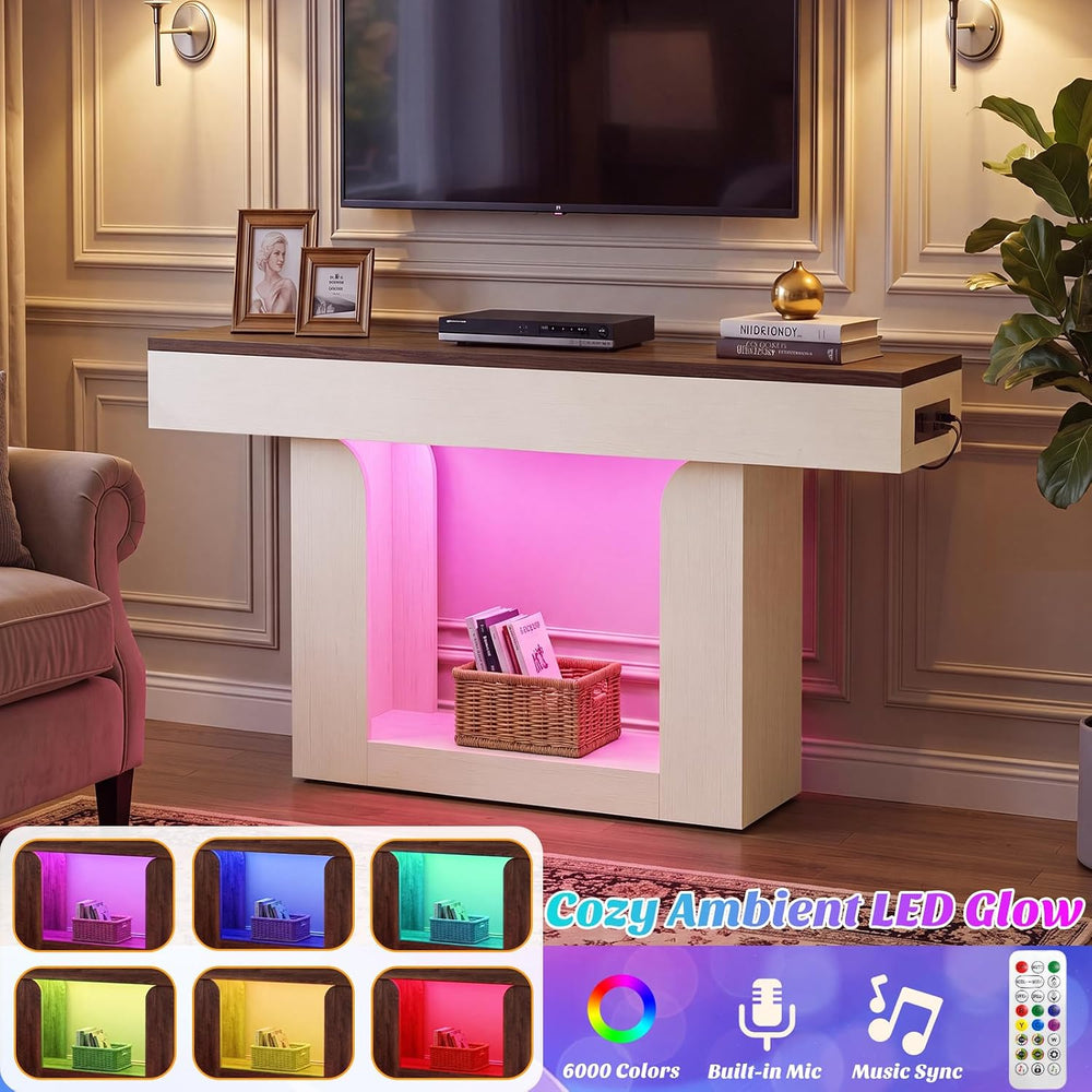 Homieasy Console Table, 47" Entryway Table with Charging Station | LED L...