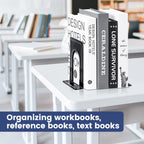 HappyHapi Book Ends, Non-Skid Metal Bookend Supports for Shelves, Heavy Duty Book End, Office Book Stopper, 6 x 5 x 6 Inches, 14 Pieces / 7 Pairs (Black)