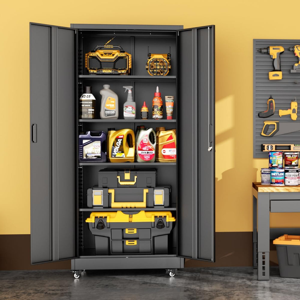 INTERGREAT Garage Storage Cabinet with Wheels, 73" H Metal Cabinet with ...