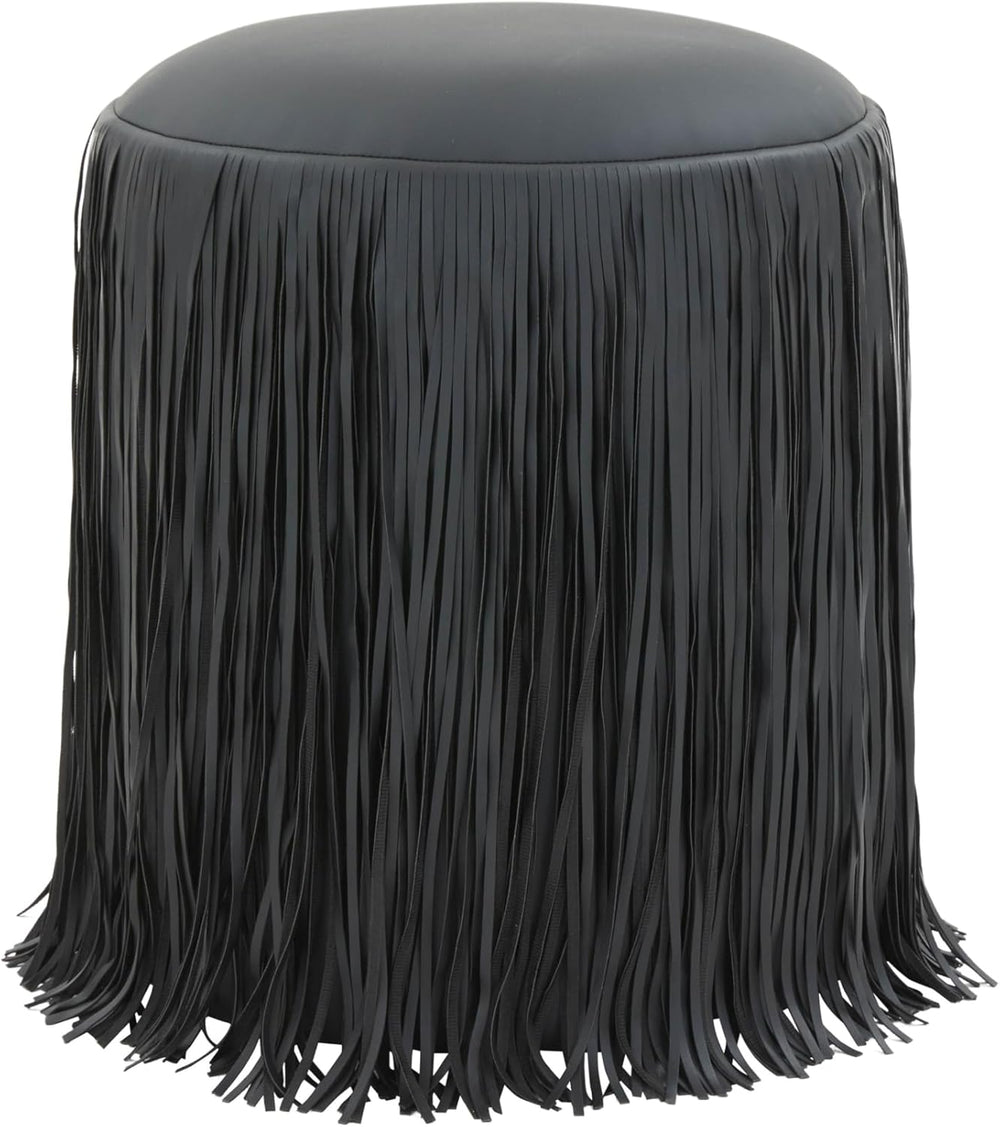Tov Furniture Shag Me Black Performance Vegan Leather Ottoman