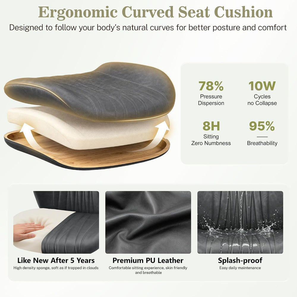 HeroSet Home Office Desk Chair with Removable Armrests, Modern PU Leather Exe...