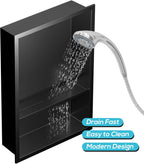 Stainless Steel Shower Niche 18" X 12", No Tile Needed Wall Niche Double Shelves, Recessed Shower Shelf for Bathroom Storage, Matte Black