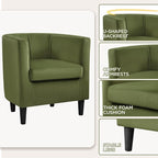 Yaheetech Velvet Accent Chair, Modern and Comfortable Armchairs, Upholstered Barrel Sofa Chair for Living Room Bedroom Waiting Room, Olive Green