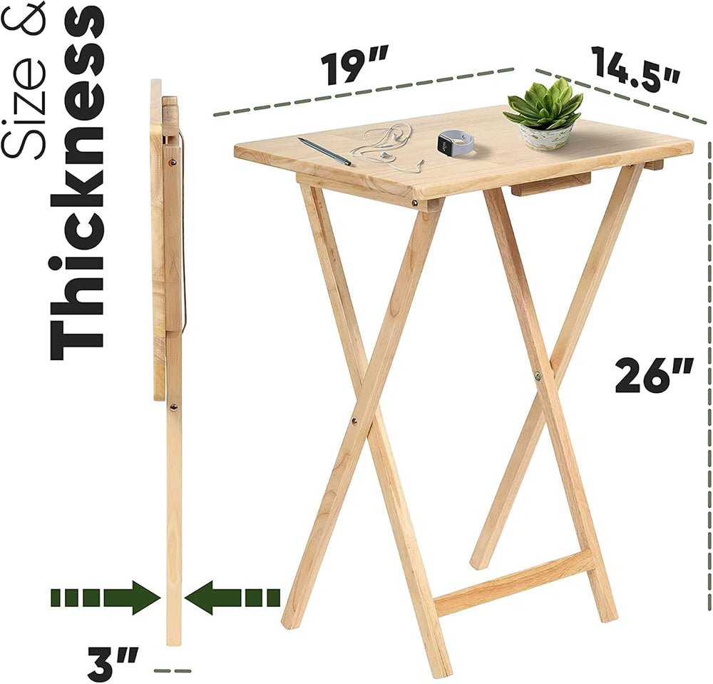 PJ Wood - 5-Pack Folding TV Tray Tables - Wooden Set with Storage Rack | Soli...