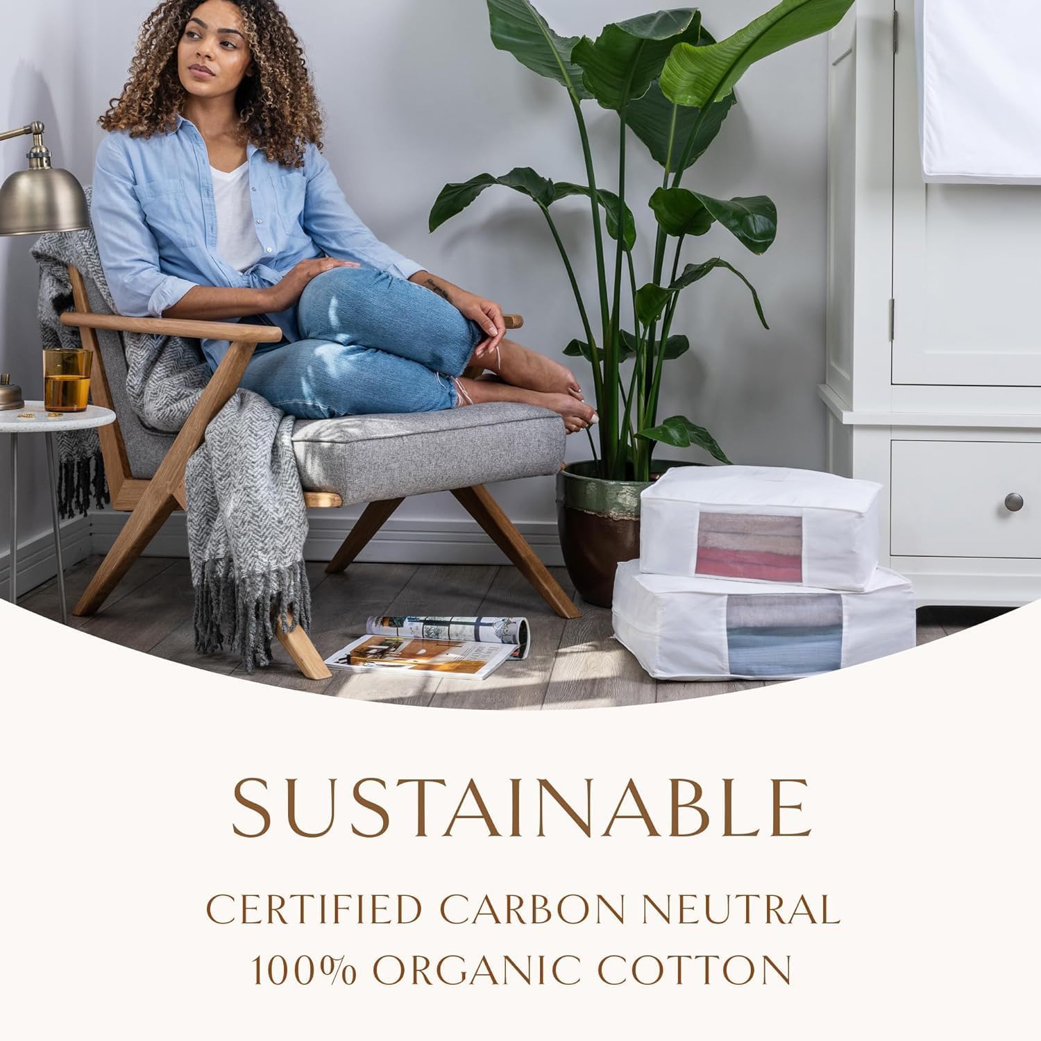 Hayden Hill Luxury Organic Cotton Sweater Storage Bag For Cashmere 15 Inch | Fits 4 Fine Knits, Breathable, Moth Proof, Garment Storage Bag For Cashmere, Zippered, Certified Carbon Neutral, White