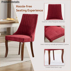 Dining Chairs Set of 2,Comfy Fabric Upholstered Accent Chairs for Kitchen Living Room,Channel Tufted Dining Room Chairs with Curved Solid Wood Legs(Wine Red)