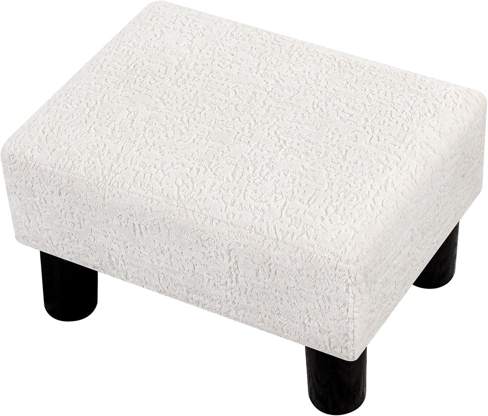 Adeco Boucle White Foot Stool with Legs, Small Footstool Ottoman, Fabric Seat...