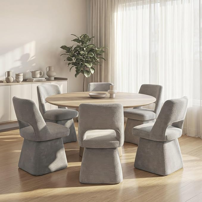 VKNOW Upholstered Swivel Dining Chairs Set of 4, Modern Dining Room Chairs with Open Back, Chenille Fabric Kitchen Chairs for Dining Room, Bedroom, Vanity, Grey