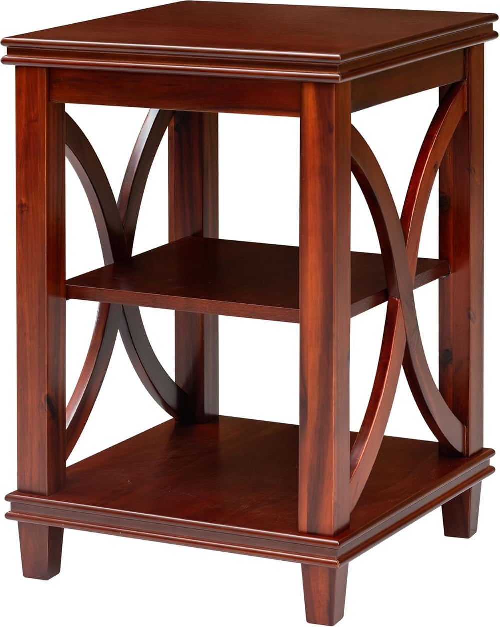 eHemco Solid Wood Square End Table with Storage Shelves, 3-Tier Accent Side T...