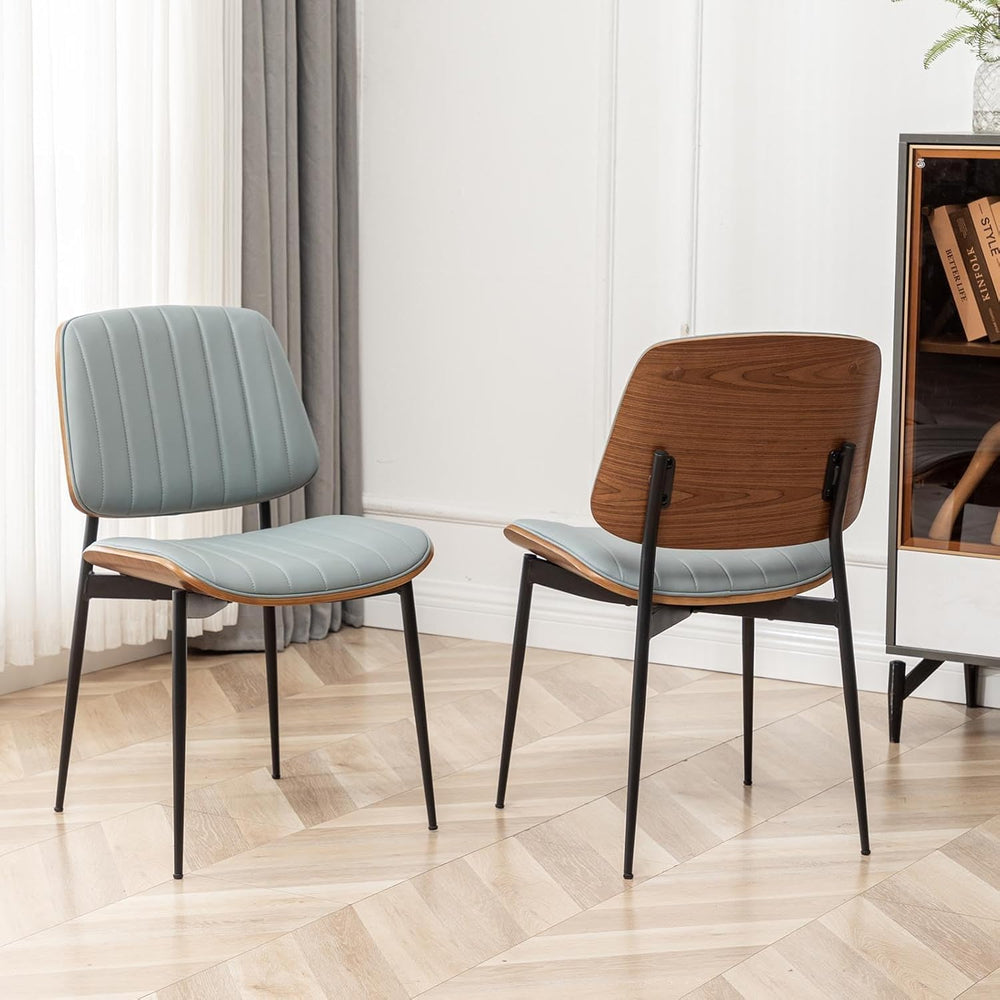 LUNLING Dining Room Chairs Mid Century Modern Retro Blue Faux Leather Chair w...
