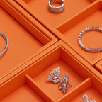 Oirlv Luxury Orange Leather Jewelry Tray Stackable Flat Jewelry Drawer Organizer Earrings Rings Bracelets Storage
