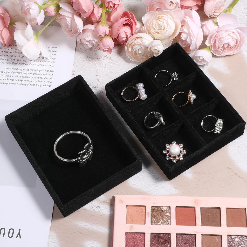 2 PCS Black Velvet Stackable Ring Organizer Tray, Earrings Display Tray Storage, Small Jewelry Trays, Display Storage Holder for Ring Earrings Jewelry (2 Styles)