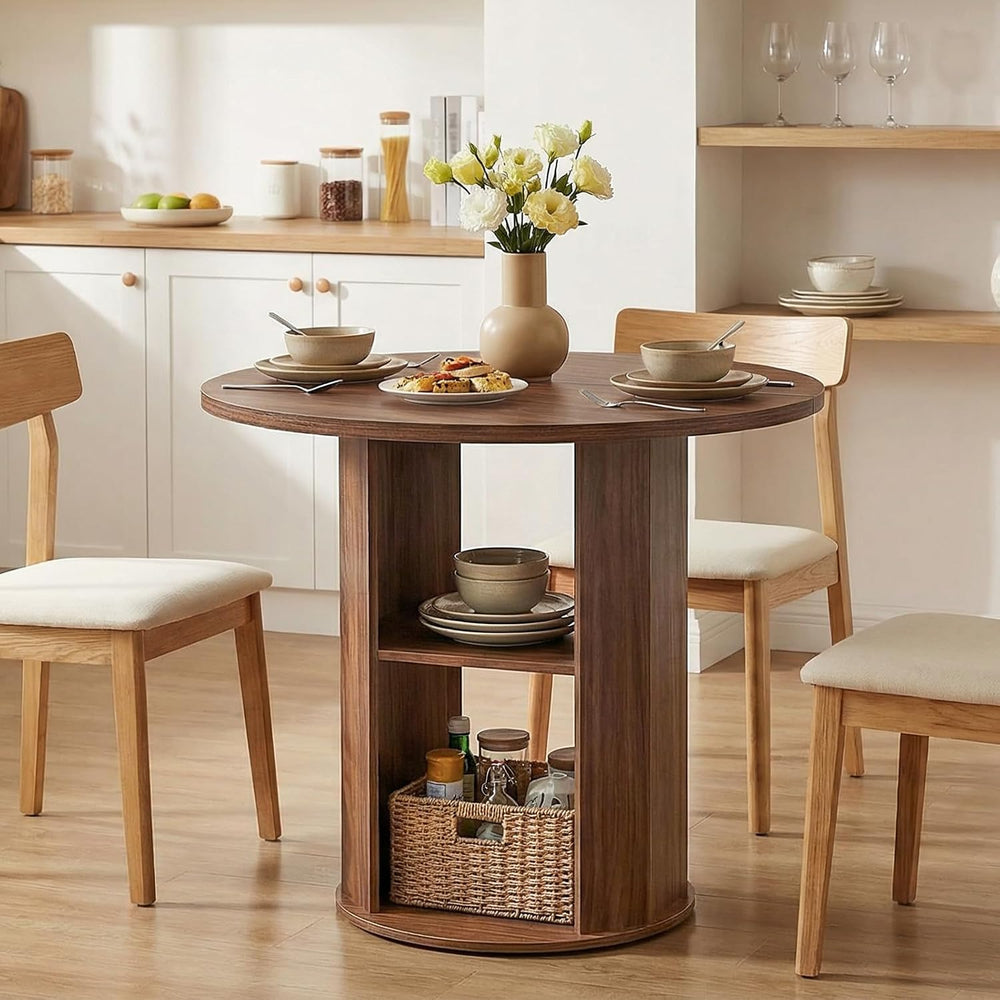 MAHANCRIS 31.5" Round Dining Table with Storage Shelf for 2-3, Circle Ki...