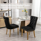 Black Dining Chairs Set of 2, Velvet Upholstered Dining Room Chairs with Back Ring Pull Trim and Golden Stainless Steel Legs, Tufted Wingback Chair Perfect for Dining Room,Kitchen(Black)