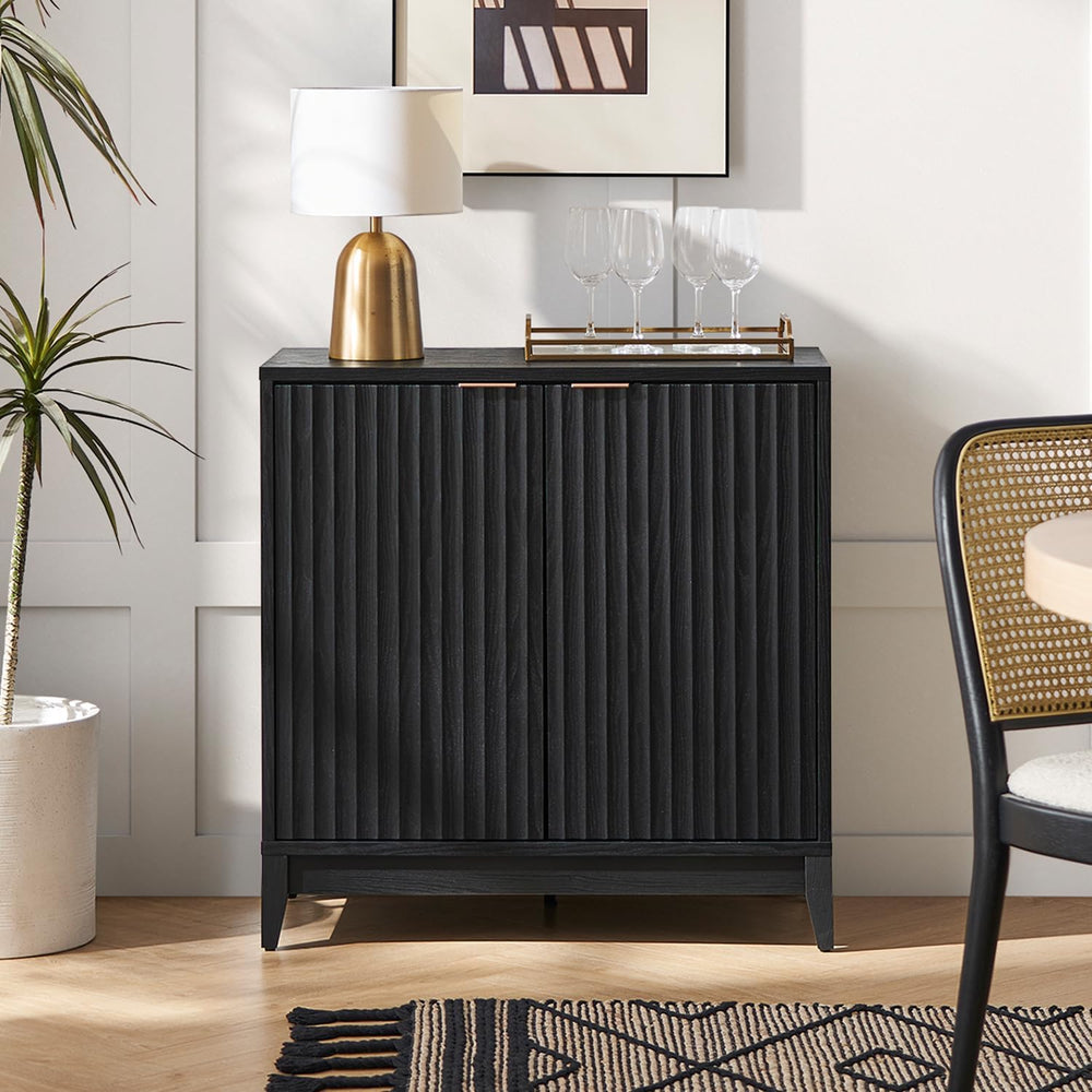 mopio Brooklyn Storage Cabinet, Sideboard, Credenza (Black, Set of 2)
