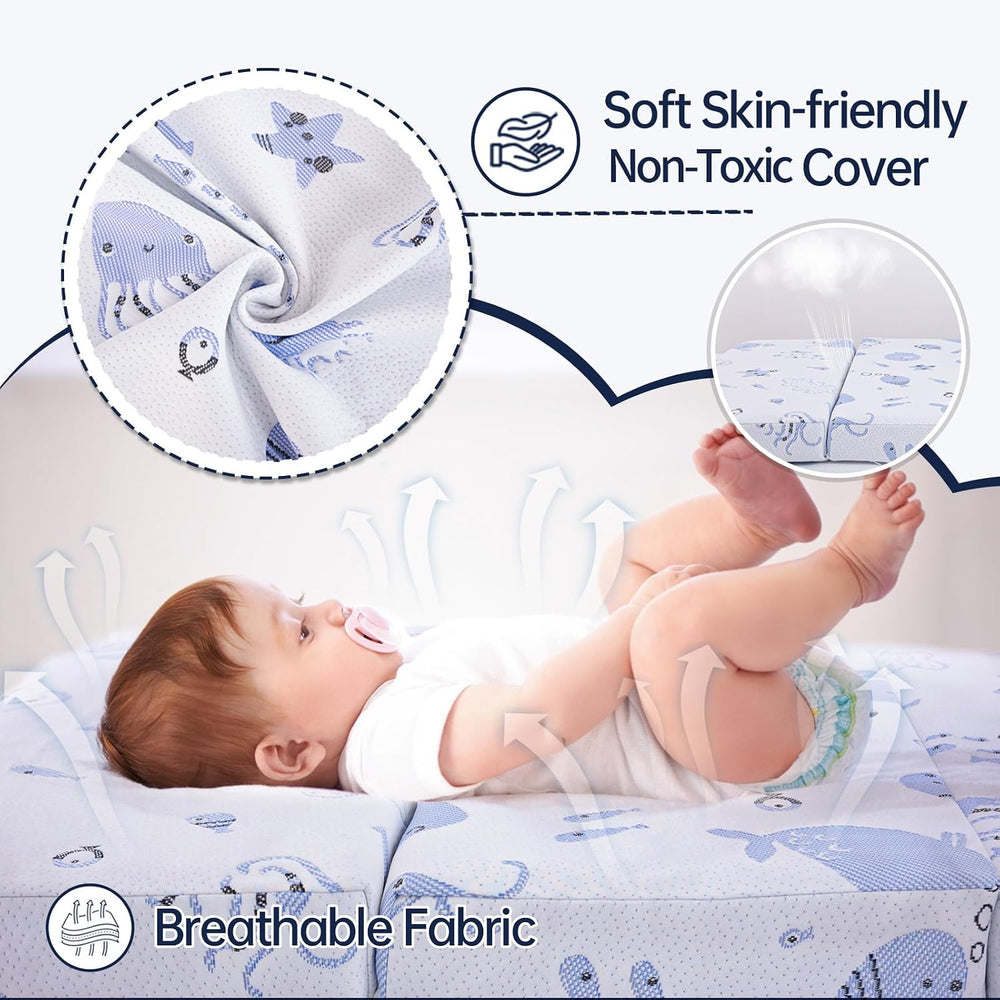 Trifold Pack and Play Mattress,Dual Sided Soft&Firm Memory Foam