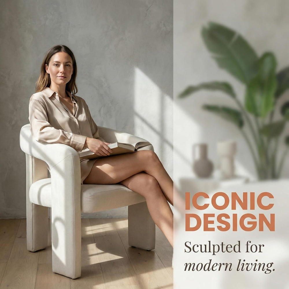 Hyfirm Upholstered Linen Barrel Dining Chairs Set of 6, Modern Accent Kitchen...