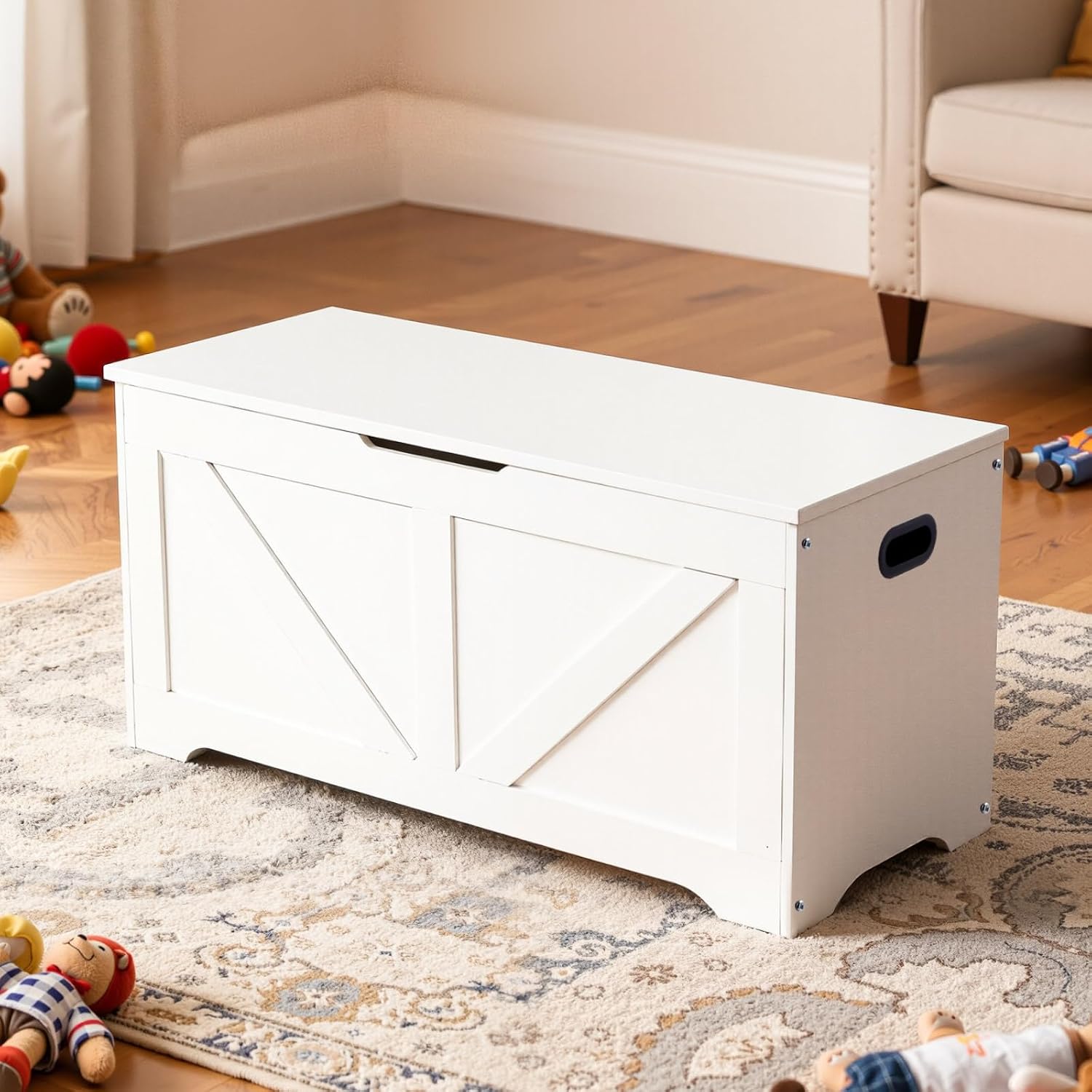 VEVOR Kids Storage Bench, Wooden Toy Box Chest, Large Storage Cabinet with Safety Hinge, Toddlers Storage Bench for Playroom, Living Room or Entryway, Easy Assembly, 38.98 x 15.55 x 18.9 in, White