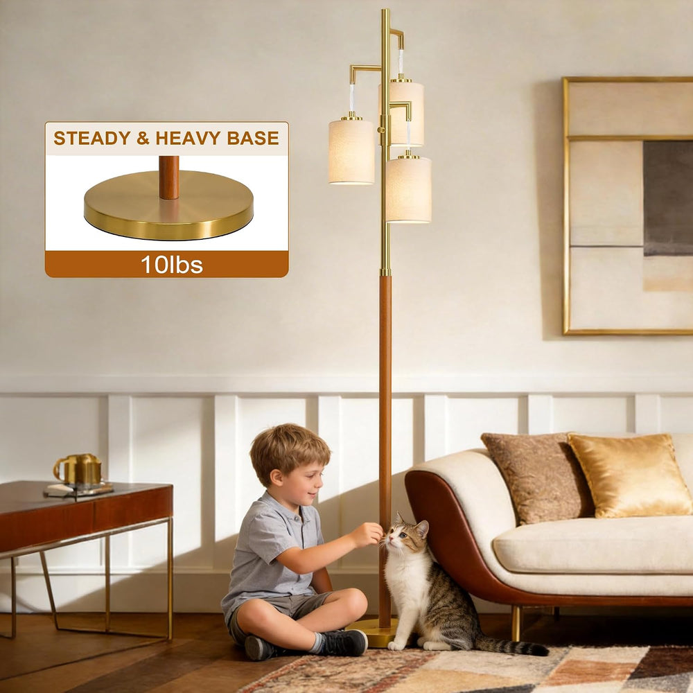 Wood Floor Lamps for living room, 70" Dimmable Gold Mcm Standing Tall Lamp