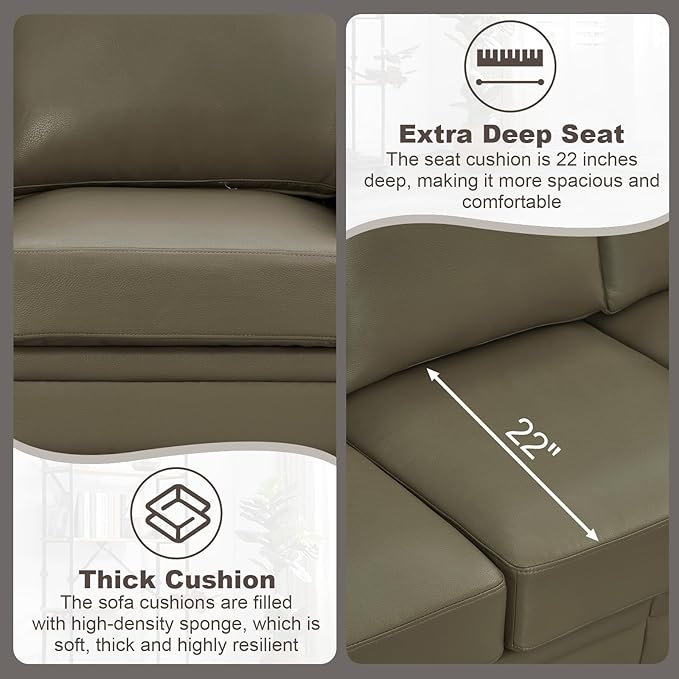 2 Piece Faux Leather Sofa Set,Modern Couch and Loveseat Sets with Storage,Mid...