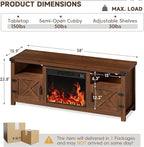YESHOMY Fireplace TV Stand with Barn Doors and Open Display Shelf, Farmhouse Media Console with Hidden Cable Routing, Entertainment Center for Televisions up to 65+ Inch, Walnut